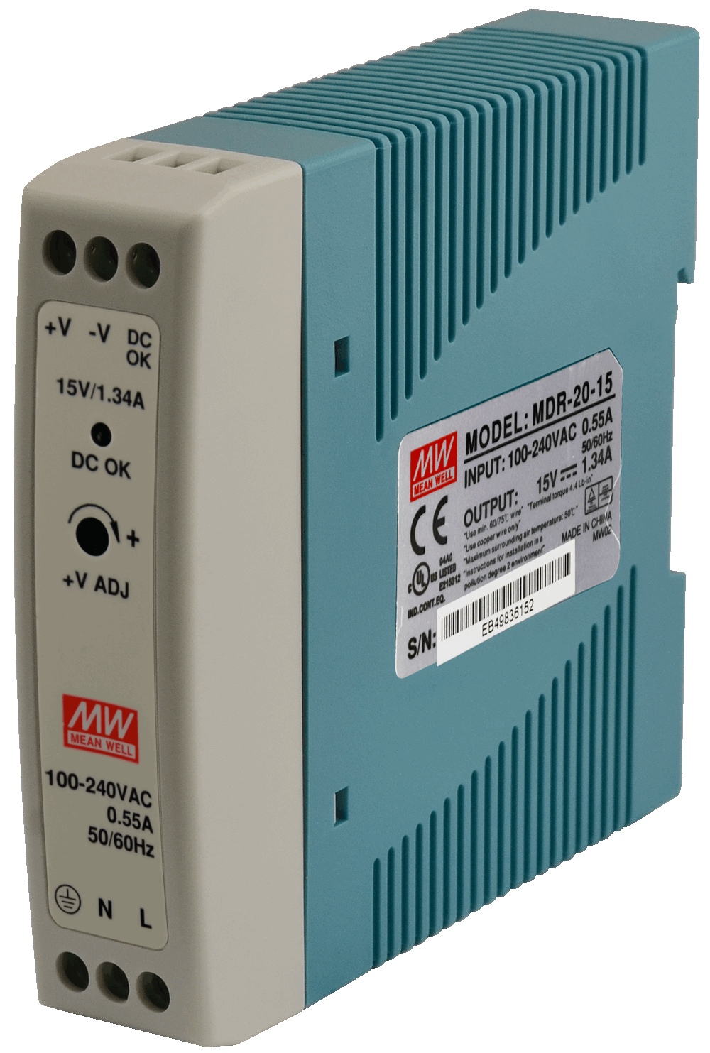 MDR-020-15  	15Vdc 1.34Amp DIN Rail  MEANWELL |