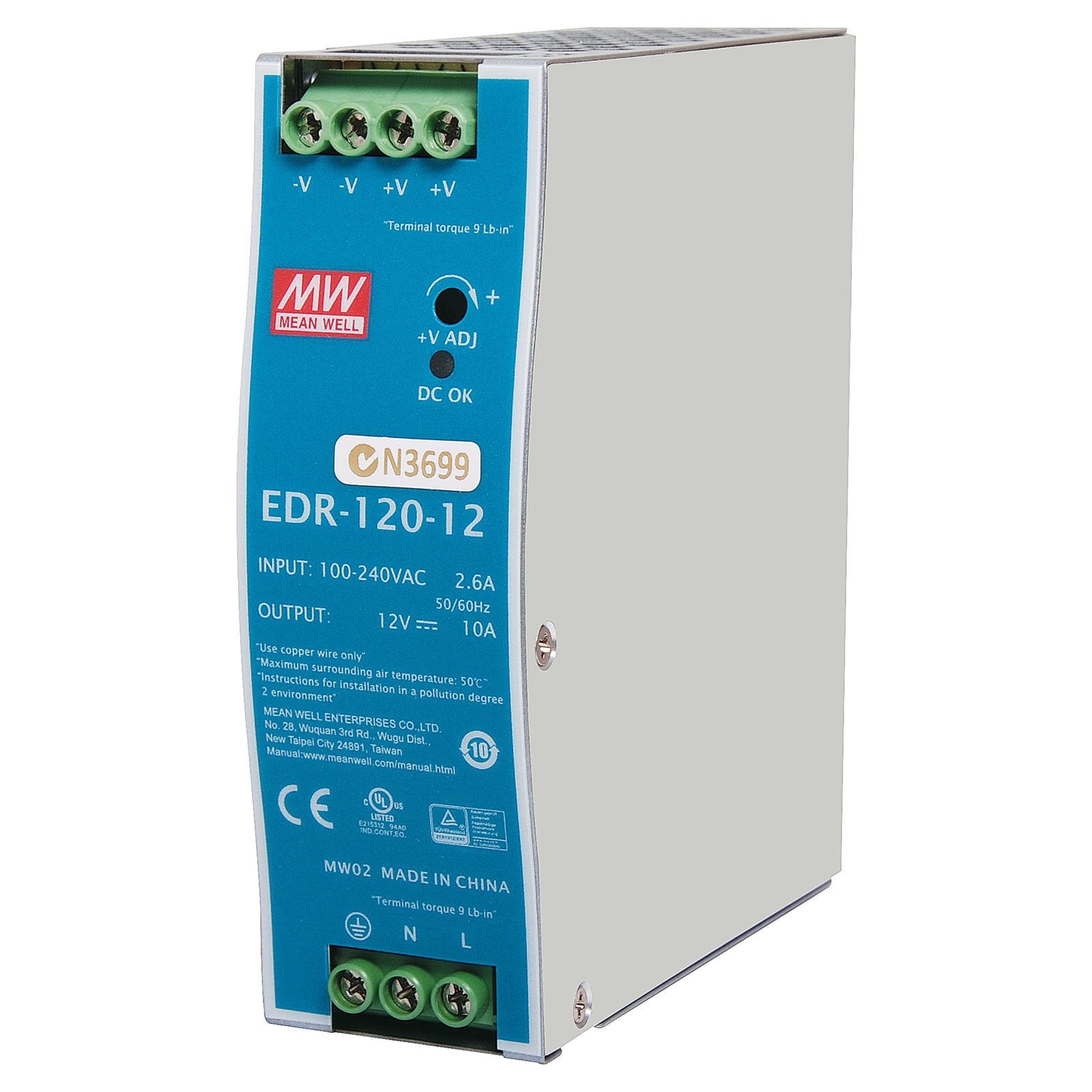 EDR-120-12 EDR12012 12Vdc 10.0Amp DIN Rai  MEANWELL |
