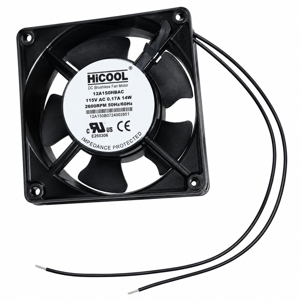 12A115HBAC | 115V AC 0.20A 14W 120x120x38mm Ball Bearing Industrial Axial Cooling Fan
