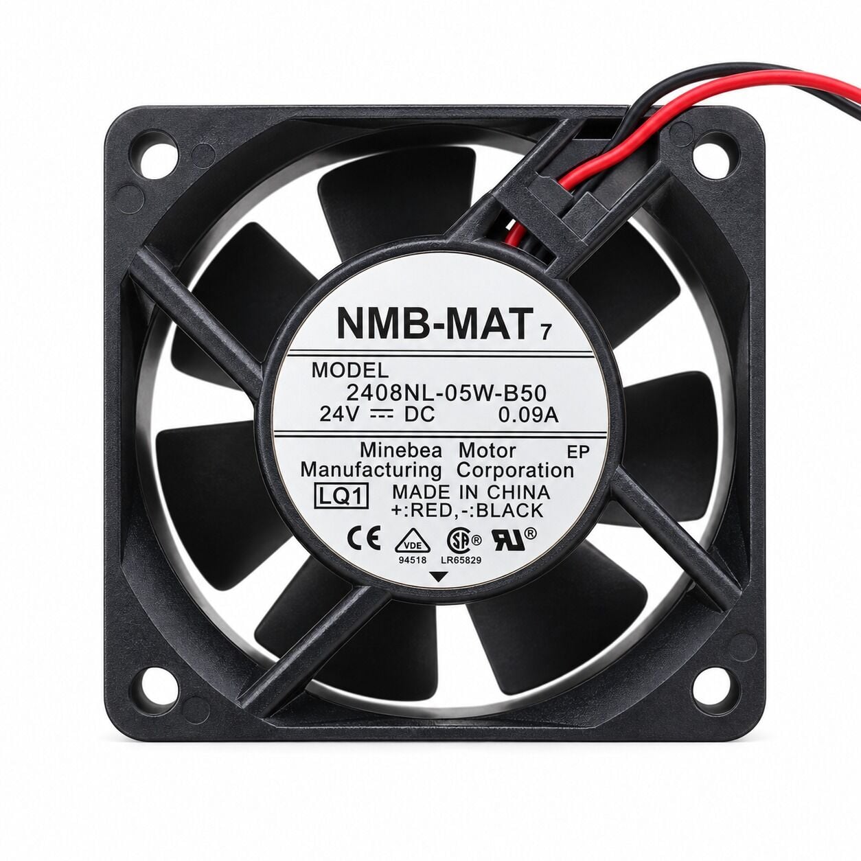 2408NL-05W-B50 |  24V DC 0.09A 17.6CFM, Flange Mount, Lead Wires 60x60x20mm 2 Kablolu DC Tubeaxial Fan