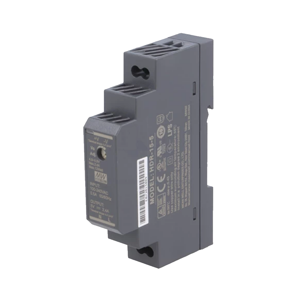 HDR-015-05 HDR155 5Vdc 2.4Amp DIN Rail StepShape  MEANWELL |