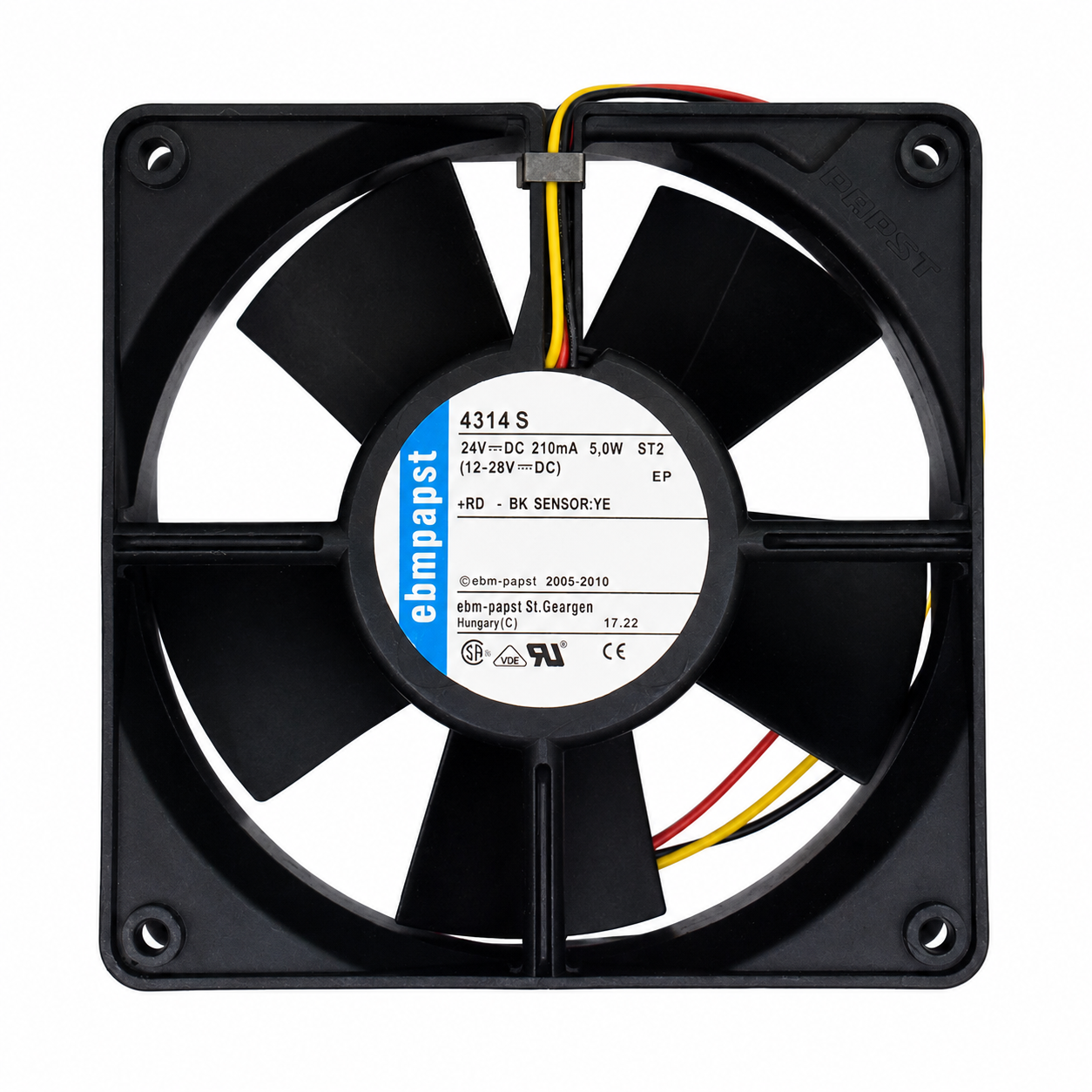 4314S | 12-28V DC 210mA 5,0W ST2 170m3/h 119x119x32mm  Ball Bearing  3 Kablolu DC Axial Fan With Wallring