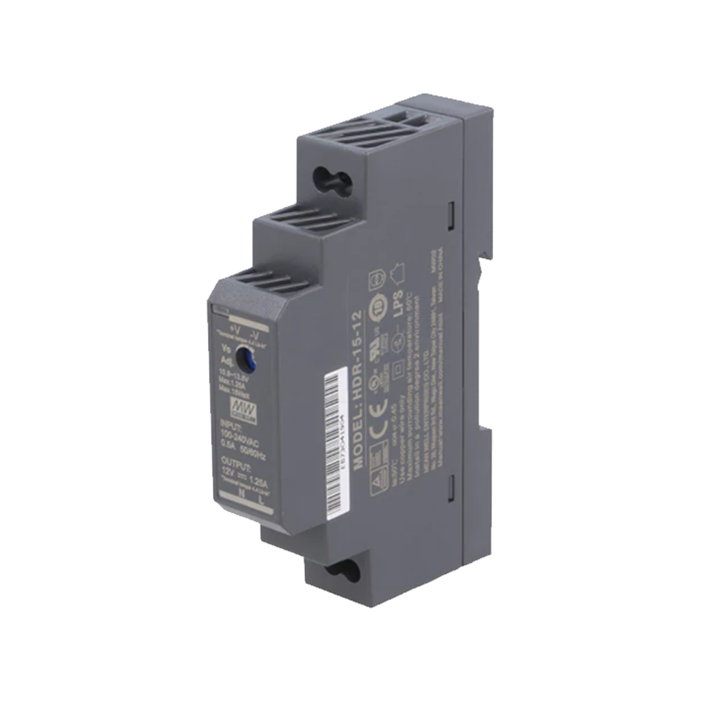 HDR-015-12 HDR1512 12Vdc 1.25Amp DIN Rail StepShape  MEANWELL |