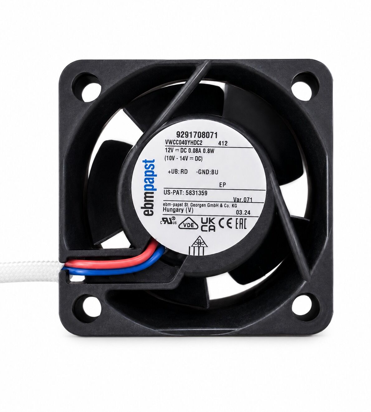 412-071 | 12V DC 0.08A 0.8W IP20 10m³/h(5.89 CFM) 18dBA 40x40x20mm Bilyalı Rulman DC Axial Compact Fan