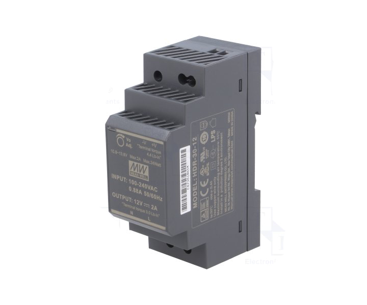 HDR-30-12 HDR3012 12Vdc 2.0Amp DIN Rail StepShape  MEANWELL |