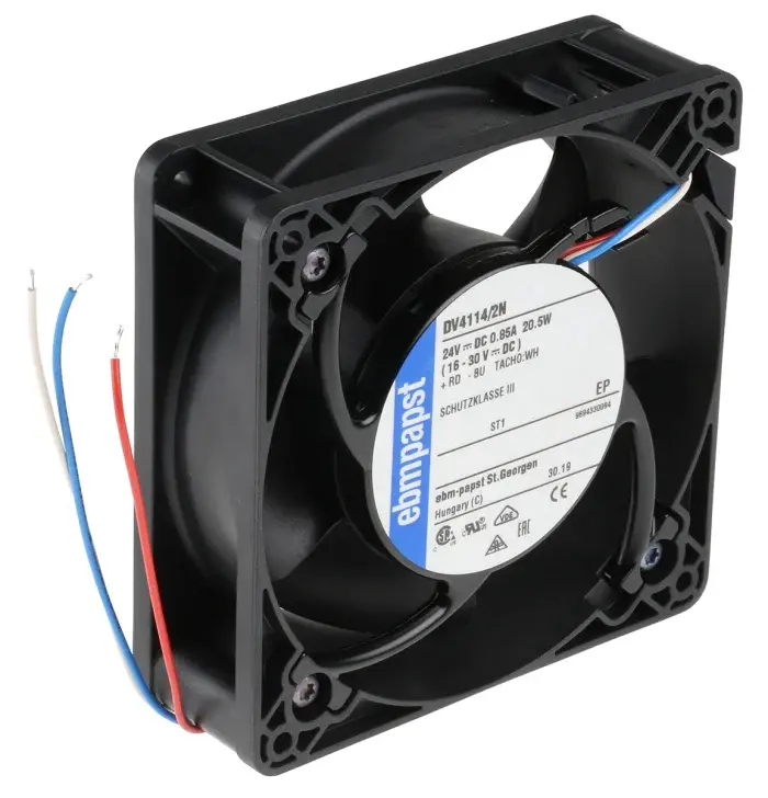 DV4114/2N | 16-30V DC 280m3/h Open Collector Tach 119x119x38mm DC Diagonal Fan+Housing