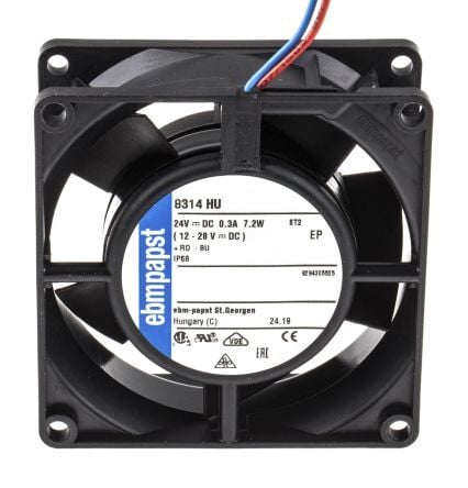 8314HU | 24V DC 0.3A 7.2W Ball Bearing IP68 80x80x32mm Axial Fan with Wallring