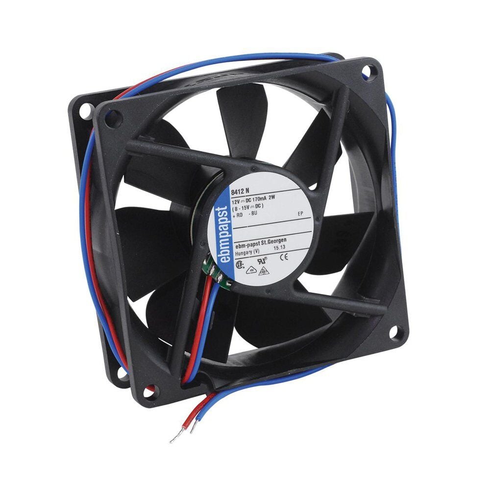8412N | DC Fanları DC Tubeaxial Fan 80x80x25mm 12V DC 40.6CFM 2W 32dBA 3100RPM Ball Bearing
