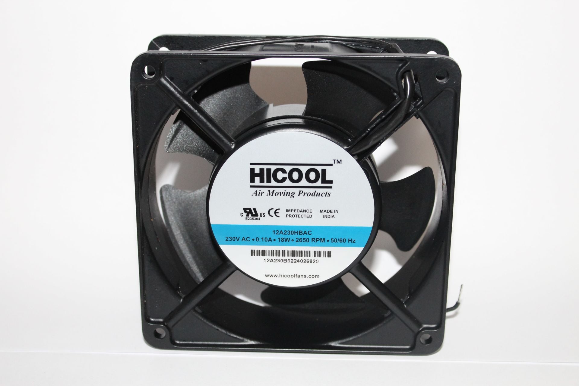 12A230HBAC 120X120X38MM,220VAC AKSİYEL,ALİMİNYUM KARE,RULMANLI,2 KABLOLU HİCOOL FAN