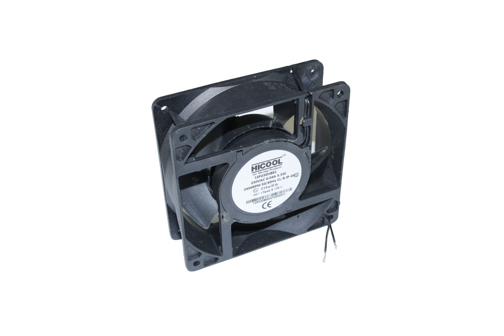 12P230HBEC 120X120X38MM.230VAC EC BESLEMELİ AKSİYEL,PLASTİK KARE,RULMANLI,2 KABLOLU HİCOOL FAN