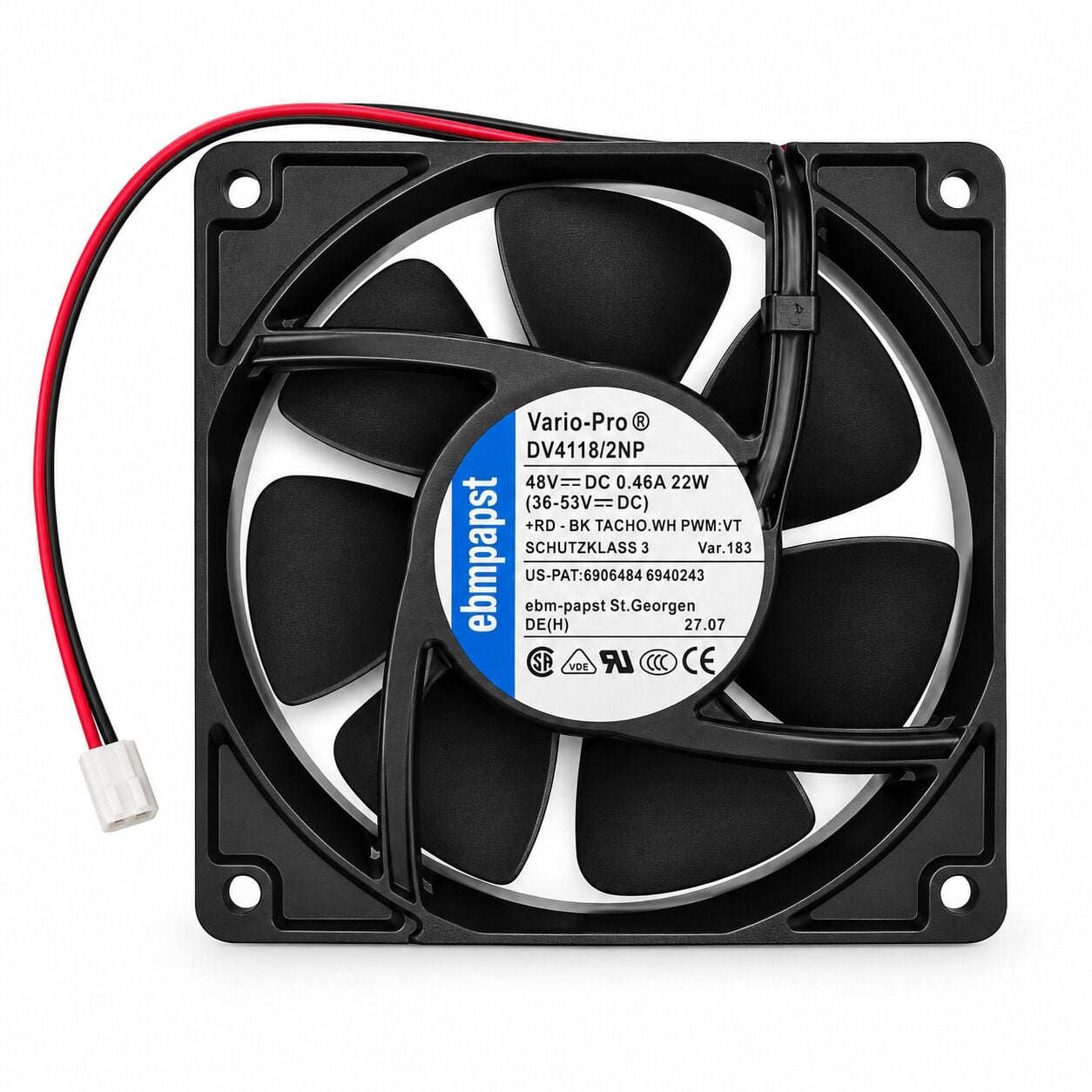 DV4118/2NP 48V DC 0.46A 22W (36-53V DC) 119x119x38mm Speed Signal Open Collector Output 2 Kablolu DC Tubeaxial Fan