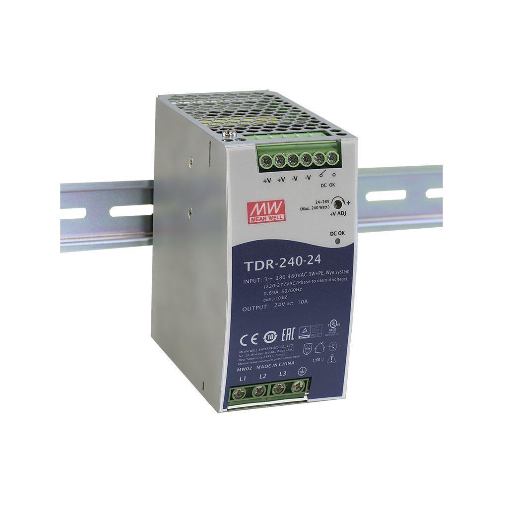 TDR-240-24 TDR24024 24Vdc 10.0Amp DIN Rail Trifaze  MEANWELL |