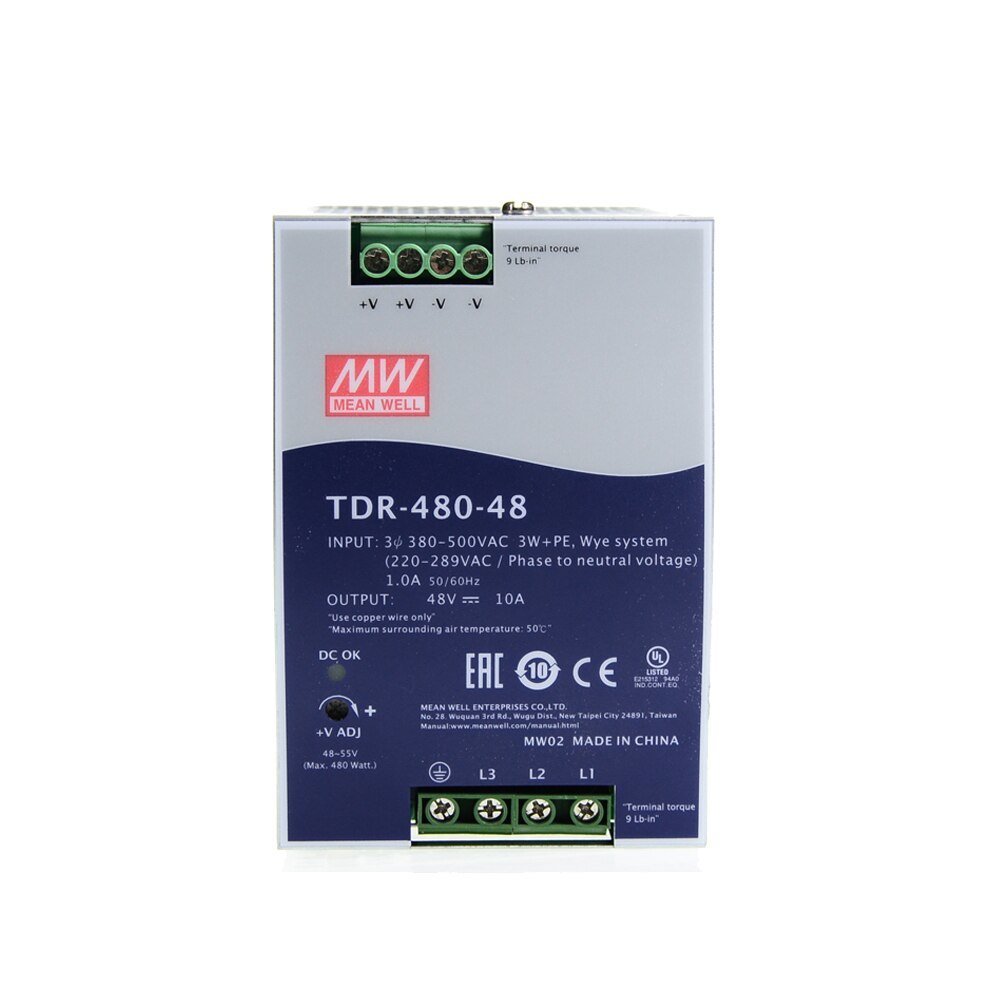 TDR-480-48 TDR48048 48Vdc 10.0Amp DIN Rail Trifaze  MEANWELL |