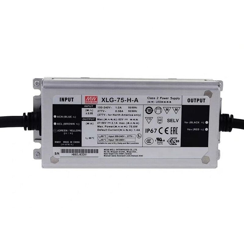 XLG-075-H-A  27~56Vdc,1300~2100mA Constant Power,+ADJ.  MEANWELL