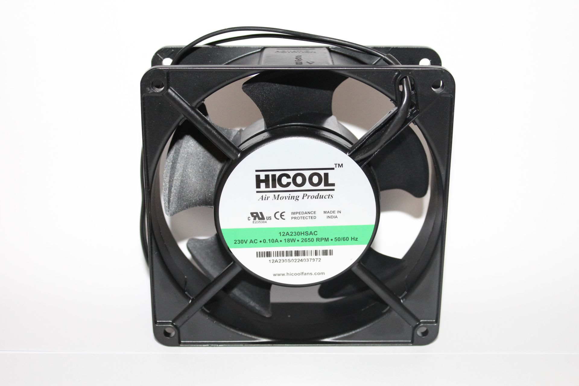 12A230HSAC 120X120X38MM,220VAC AKSİYEL,ALİMİNYUM KARE,BİLEZİKLİ,2 KABLOLU HİCOOL FAN